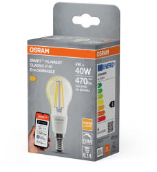 OSRAM Smart+ Matter Filament Classic E14 LED kisgömb, 4 W, 470 lm, 2700 K, dimmelhető (4099854530029)