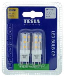TESLA Tesla LED izzó, G9, 2 W, 230 V, 200 lm, 3000 K meleg fehér, 2 db a csomagban (G9000230-3)