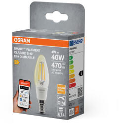 OSRAM Smart+ Matter Filament Classic E14 LED, 4 W, 470 lm, 2700 K, dimmelhető (4099854530067)