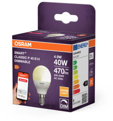 OSRAM Smart+ ZigBee E14 LED kisgömb, 4, 9 W, 470 lm, 2700 K, dimmelhető (4099854460777)