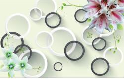 MÉDIA Öntapadó és mosható falfestmény Liliomok fehér és fekete körökkel, 250 x 150 cm (FOTOTAP5899)