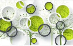 MÉDIA Öntapadó és mosható falfestmény Madarak, fák, körök, 350 x 250 cm (FOTOTAP5745)