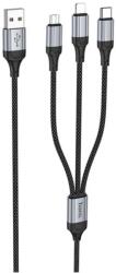 hoco. X102 töltőkábel 3in1 USB - Type-C/lightning/microUSB, cipőfűző, FEKETE (X102_B)