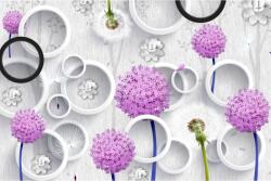 MÉDIA Media "Lila és fehér pitypang, fehér és fekete körök" fotótapéta, 270 x 200 cm (FOTOTAP4039)