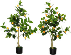 Homcom Set 2 Plante Artificiale de Lămâi și Portocale, Plante Decorative Artificiale cu Ghiveci, Ø15x12, 5 cm, Verde