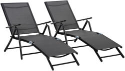 Outsunny 2 Darabos Összecsukható Kerti Nyugágy Szett, 7 Pozícióban Állítható Háttámlával, Alumíniumból és Lélegző Hálóból, 64x134x95cm, Fekete