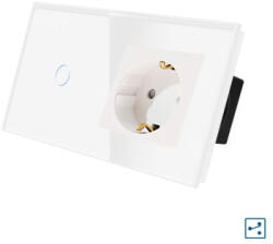 Luxion Intrerupator Simplu Cap Scara / Cruce + Priza cu Rama din Sticla LUXION Serie A Alb (LX-MT-A102/MP010-W)