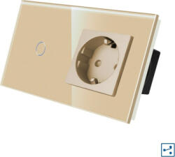 Luxion Intrerupator Simplu Cap Scara / Cruce + Priza cu Rama din Sticla LUXION Serie A Auriu (LX-MT-A102/MP010-G)