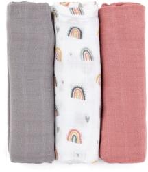 Petite&Mars Petite&Mars, Moussy Rose Rainbows, set de scutece din muselina de bambus, 68x68 cm, 3 buc