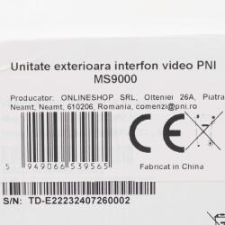 PNI UMS9000 videó kaputelefon kültéri egység, 3, 5 hüvelykes képernyő, 2 MP, arcfelismerés, alkalmazásvezérlés, kártyaolvasó mellékelve, yala kimenet, kompatibilis a PNI MS9000 videó kaputelefon beltér