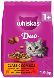 Whiskas 2x1, 9kg Whiskas 1+ Duo Classic Combos bárány & pulyka száraz macskatáp