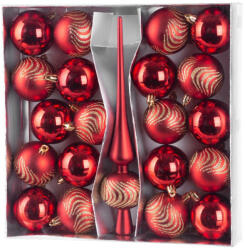 MagicHome MagicHome karácsonyi gömbök, készlet, 21 db, 6 cm, piros, csúcs, karácsonyfára (TC8091056)