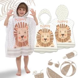  Gyermek poncsó HAPPY LION fehér 60 x 60 cm