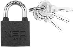 NEO TOOLS Lakat 30mm, festett öntvény-acél, időjárásálló, 3 kulccsal, min. rendelés: 3db (85-056)