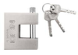 NEO TOOLS Lakat 50mm oldalcsapos, rézöntvény-acél, időjárásálló, 3 kulccsal (85-061)