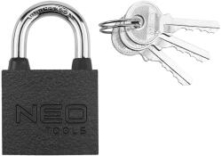 NEO TOOLS Lakat 40mm, festett öntvény-acél, időjárásálló, 3 kulccsal (85-057)
