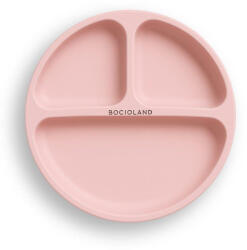 Bocioland 3 rekeszes szilikon tányér tapadókorongokkal - rózsaszín