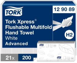 Tork Xpress Soft toalettbe dobható Multifold hajtogatott kéztörlő H2 Advanced fehér, 2 rétegű 21 x 25, 5 cm SCA129089 (SCA129089)