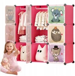 Hurtnet HÖGLER Moduláris Push-Fit Állatos gyerek gardróbszekrény, rózsaszín 109 x 109 cm, 9 modul (3925)