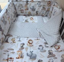  3 részes pamut/minky baba ágynemű szett - Szürke szafari