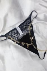 Dollcini Szexi Csipkés Tanga - Arany Betűs Lánccal - Fekete 3 DB (444906)