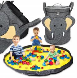  2 az 1-ben Játéktároló Kosár, Nemez Szervező, Zárható Elefánt Mintás Játékszőnyeg XXL 150cm (007506)