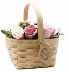  Nagy Rózsaszín Szappancsokor Fonott Kosárban