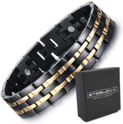 STEELOVA Matt fekete-arany egészségügyi karkötő mágnesekkel (BS1451)