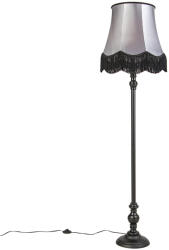 QAZQA Fekete állólámpa, nagyi árnyalatú, szürke színnel - Classico (99162)