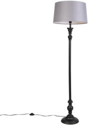 QAZQA Állólámpa fekete, lenvászon lámpabúra szürke 45 cm - Classico (99160)