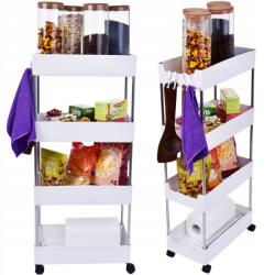 MEMFLOW Fürdőszoba Polc Konyhai Gurulós Szekrény 4 Szintes Könyvespolc Akasztókkal (mobilny regał kuchenny szafka na kółkach)