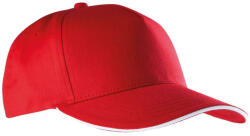 K-UP KP130 tépőzáras öt paneles pamut baseball sapka K-UP, Red/White-U (kp130re-wh-u)