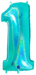 Grabo Felfújható 1-es számú léggömb, türkiz holografikus, 102 cm - Grabo (771ghti-p)