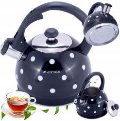 Kamille Vízforraló billenő Síppal 2, 0 L Gáz Indukciós Kamille fekete pöttyös (1070BL)