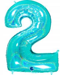 Grabo Tölthető lufi számú 2 türkiz holografikus 102 cm - Grabo (772ghti-p)