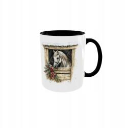  Téli bögre Horses Ló Karácsonyi Lovak istálló v6 fekete (BW204)