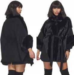 DEMUR Fekete Poncsó fekete ágytakaró boleró kabát ala velúr szőrme (poncza damskie ciepłe zimowe)