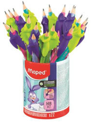Maped Írástanuló grafitceruza radírral, ceruzatartó, HB, háromszögletű, ceruzafogóval, MAPED "Kidy Learn", vegyes színek (853503)