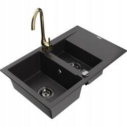 Mexen Gaspar Fekete Gránit Mosogató Arany Csaptelep (6507-77-670200-50-B)
