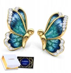 Larezo Ezüst fülbevaló Pillangó szárnyak Kék pillangók csillogó Ezüst 925 (zlote kolczyk owady dlugie srebrne z emalia 1)