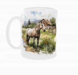  Bögre 300ml Lovak akvarellek Ló Horse falu v1 (345terte)