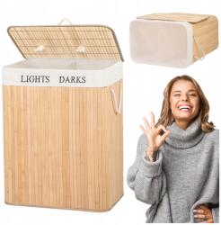 Springos Bambusz Szennyestartó Kosár Fedővel Kétrekeszes Nagy 100L (HA0032)