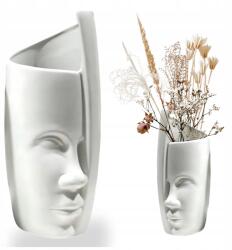 EstiloHome Fehér Dekorációs Váza Pampas Fűre, Ágakra Tekercselt Arc 31cm (ESH024 White Flakon Wazon Rzeźba Ozdobna)