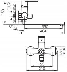 FERRO Algeo Kádtöltő Csaptelep 350 Mm-es Kifolyócsővel, Ferro Szórófejkészlet Nélkül (BAG5A)