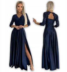 Numoco Amber csipkés hosszú szatén ruha nyakkivágással Sötétkék M (309-7-M)