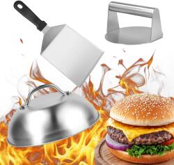 Relaxdays Set burger Smash, 3 piese, oțel inoxidabil (10137562) Cos de gunoi