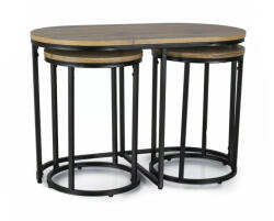 Signal Twix Artisan kerek dohányzóasztal szett tölgy, fekete fém vázzal (TWIXDAC)