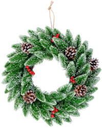 MagicHome MagicHome karácsonyi koszorú, bogyókkal, natúr, havas, 33 cm