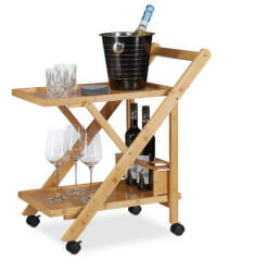  Bambusz Ital- és Tálalókocsi - Összecsukható - 70x40, 5x65 cm