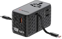 Verbatim Charge n Travel 70W GaN III Adaptor universal de călătorie cu 2 cabluri USB-C retractabile Negru (30186)